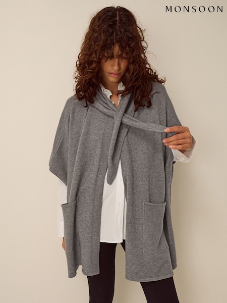 Grey - Monsoon Samia Knitted Scarf Cape