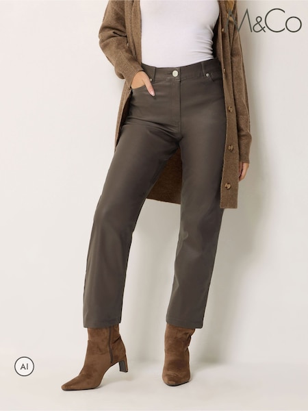 rjava - M&co Petite Coated Straight Leg Jeans