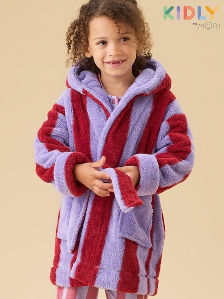 Ροζ - Kidly By Mori Supersoft Striped Fleece Bath Robe
