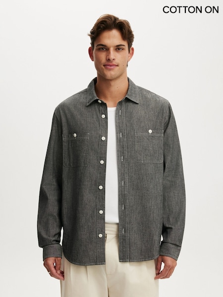 Qara - Regular Cotton On Denim Long Sleeve Worker Shirt