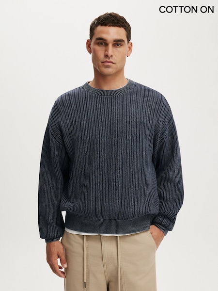 Blue - Regular Cotton On Box Fit Crew Knit Jumper