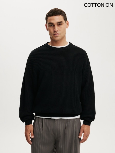 Black - Regular Cotton On Box Fit Crew Knit Jumper