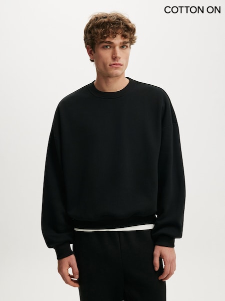 Black - Regular Cotton On Relaxed Crew Pullover Sweat Top