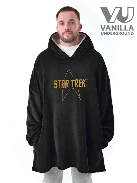 Black - Regular Vanilla Underground Star Trek Logo Blanket Hoodie