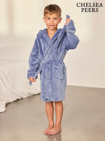 Blue - Chelsea Peers Kids Fleece Hooded Dressing Gown