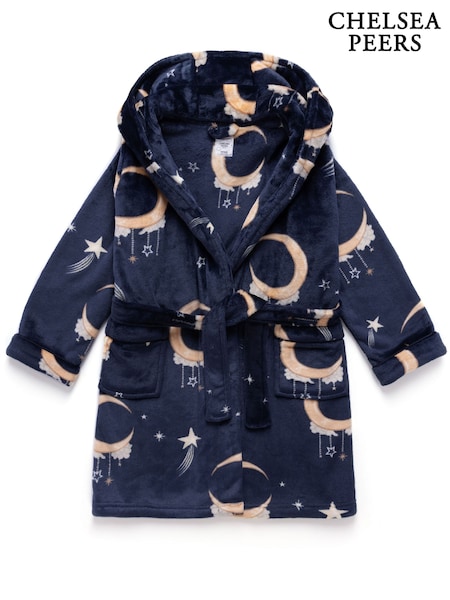 Blue - Chelsea Peers Kids Fleece Lunar Print Dressing Gown