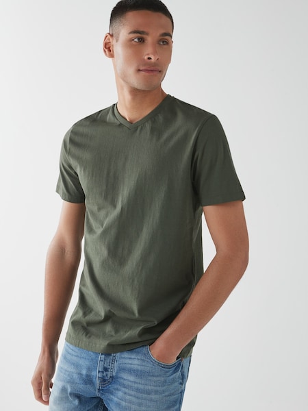 Dark Khaki Green Regular Fit Essential V-Neck T-Shirt (265478) | AED17