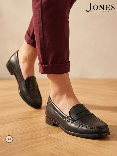 블랙 가죽 - Jones Bootmaker 탐신 스마트 레더 페니 로퍼