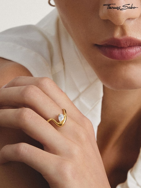 Gold Tone - Thomas Sabo Teardrop White Zirconia Ring
