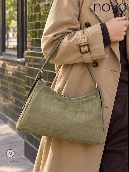 Verde - Bolso de hombro de ante con efecto cocodrilo Amanda de Novo