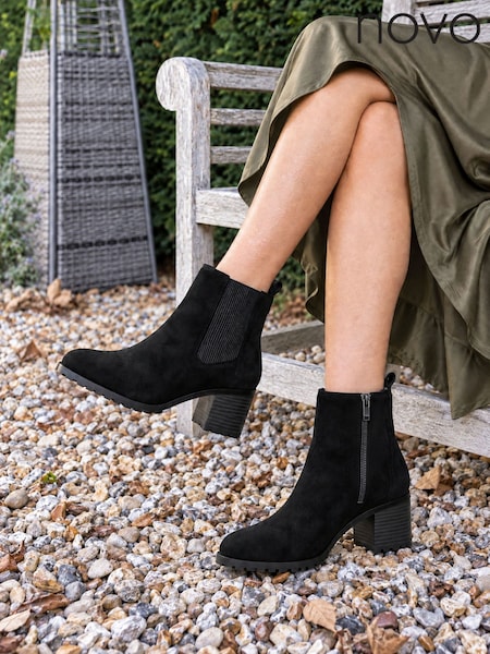 কালো - Novo Jessica Cleated Block Heel Chelsea Ankle Boots