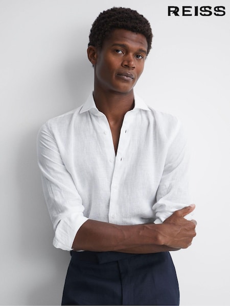 Reiss White Rex Linen Cutaway Collar Shirt (266200) | €140