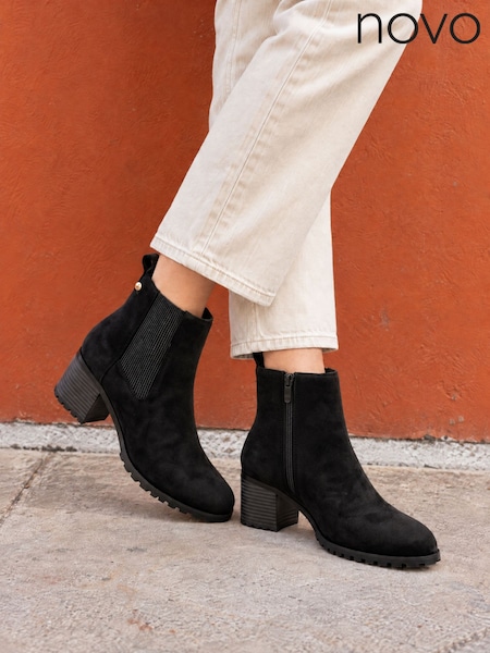 Black - Novo Jessica Cleated Block Heel Chelsea Ankle Boots