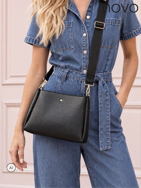 أسود - Novo Alice Multi Pocket Cross-body Bag