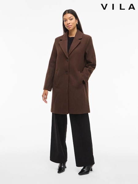 Marrón - Vila Tailored Mid-length Smart Coat