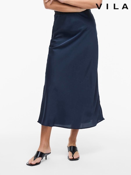 Blue - Vila Midi Slip Skirt