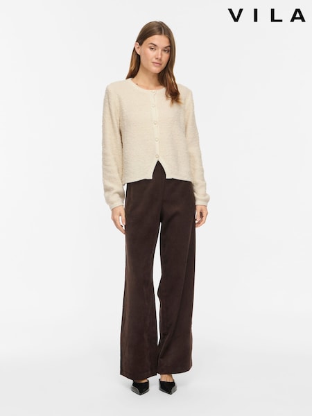 Birch/Cream - Vila Knitted Button Jacket