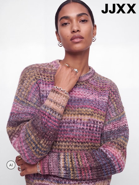 Purple - Jjxx Striped Space-dye Crew Neck Knit Jumper