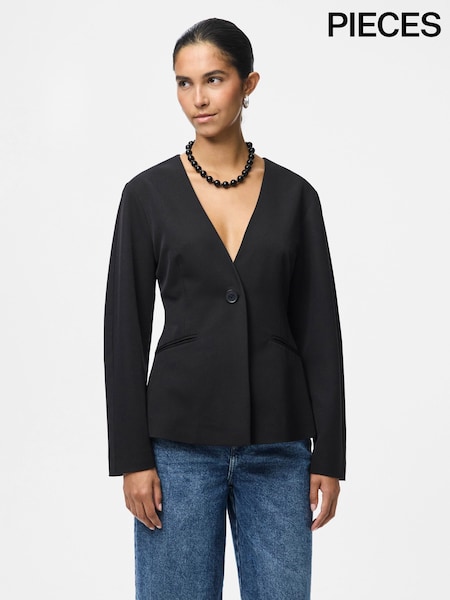 Negro - Pieces Collarless Fitted Blazer