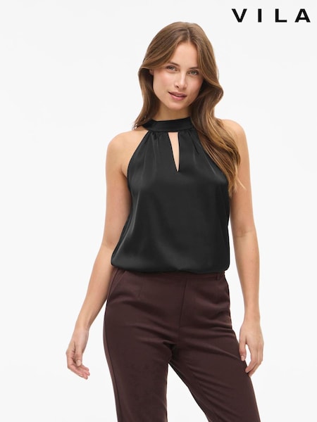 Black - Vila Halterneck Satin Top