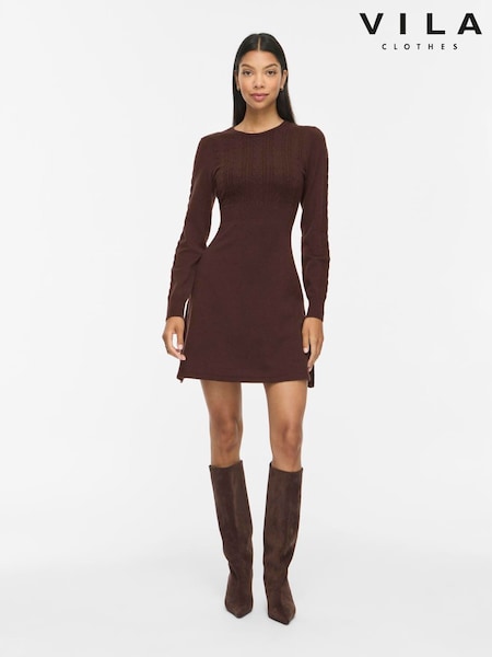 Brown - Vila Cable Knit Mini Dress