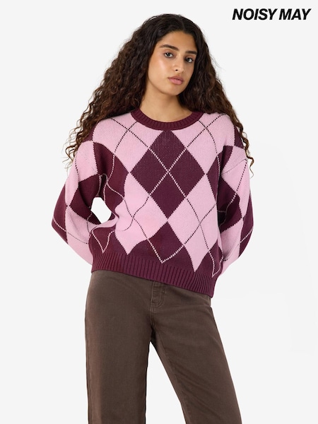 Violet - Noisy May Argyle Knit Jumper