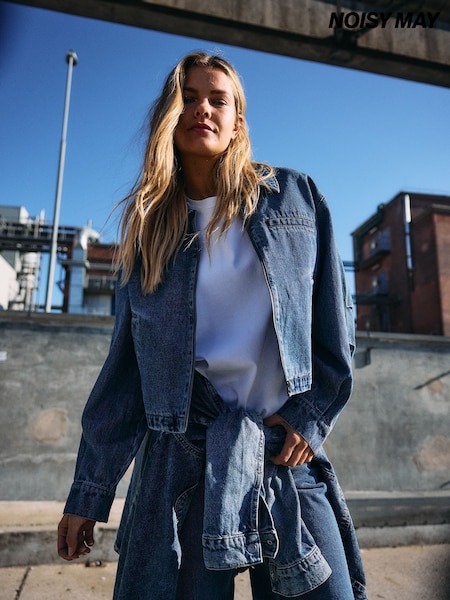 أزرق - Noisy May Denim Barn Bomber Jacket