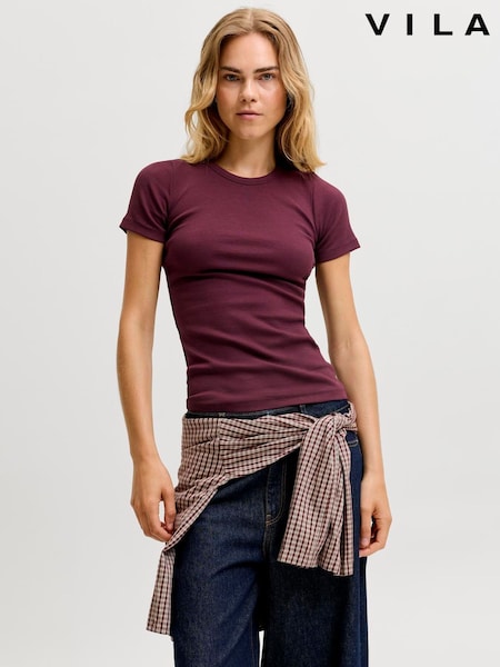 בורדו - Vila Long-sleeve V-neck Knit Top