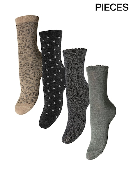Πράσινο - Pieces Glitter Long Socks 4-pack