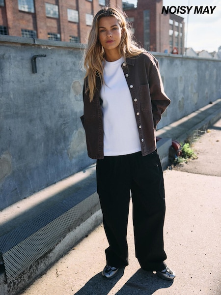 Brown - Noisy May Denim Relaxed Shacket