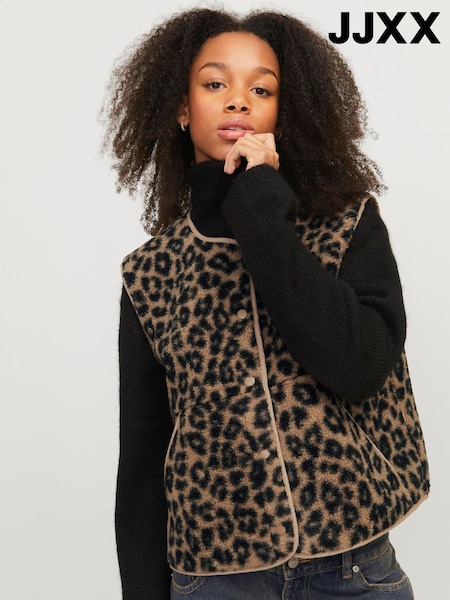 Braun - Jjxx Leopard Animal Print Teddy Vest