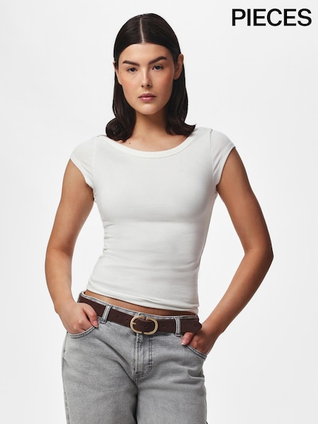 Brown - Pieces Suede Belt With Gold Hardware