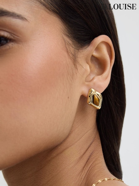 Gold Tone - D.louise Tigers Eye Abstract Earrings