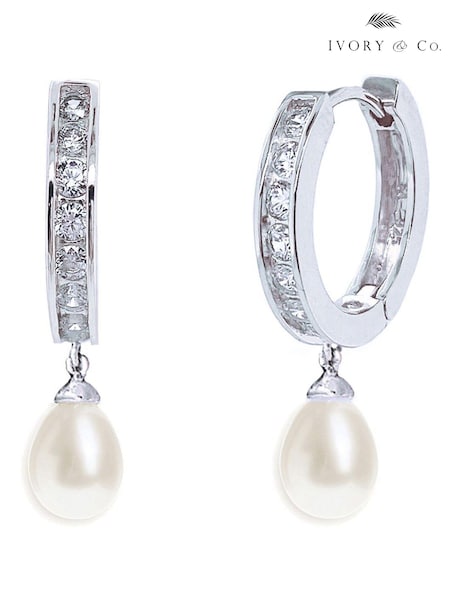 Ivory & Co Rhodium Canterbury Crystal And Pearl Hoop Earrings (267158) | €57
