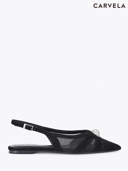 Black - Carvela Lumera Slingback Embellished Flat Shoes