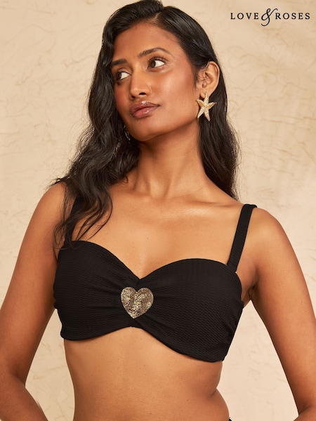 Black Heart Trim - Love & Roses Moulded Cup Bikini Top