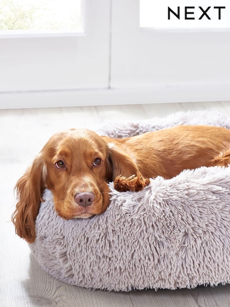Grey Round Faux Fur Pet Bed (267941) | €46