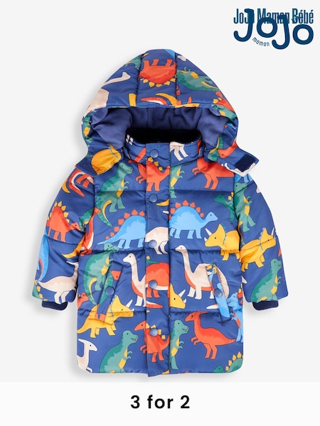 JoJo Maman Bébé Denim Blue Dinosaur Character Puffer Jacket (267962) | €83