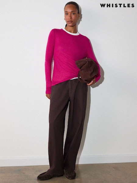 Pink - Whistles Wool Mix Jersey Crew Neck Blouse