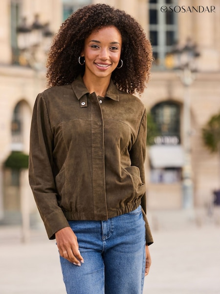 أخضر - Sosandar Suede Bomber Jacket