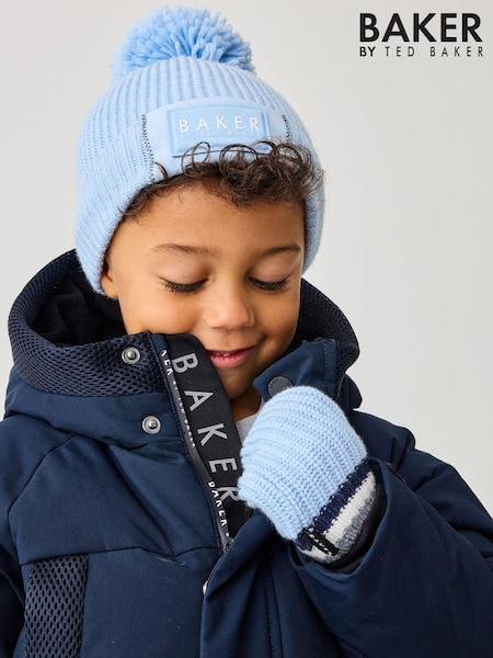 Blau - Baker by Ted Baker Boys Navy Pom Beanie And Mittens Set (268717) | 22 €