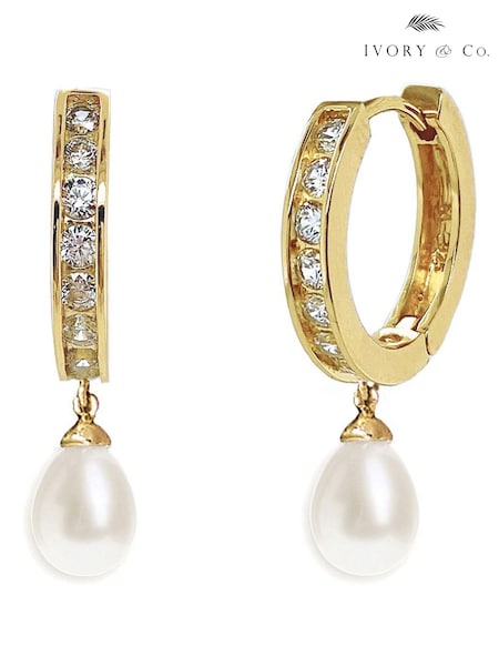 Ivory & Co Gold Canterbury Crystal And Pearl Hoop Earrings (268718) | €57
