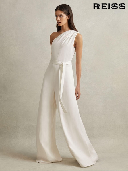 Reiss Ivory Luana One-Shoulder Belted Jumpsuit (269223) | 2,925 QAR