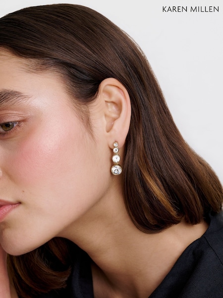 Gold Tone - Karen Millen Crystal Flow Drop Earrings