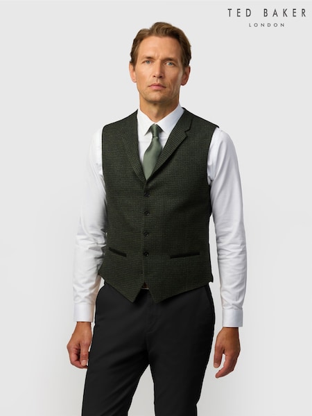 Black - Regular Ted Baker Tailoring Tailored Fit Puppytooth Waistcoat