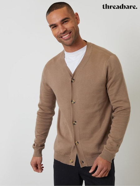 Light Brown - Regular Threadbare Cotton Blend Knitted Cardigan