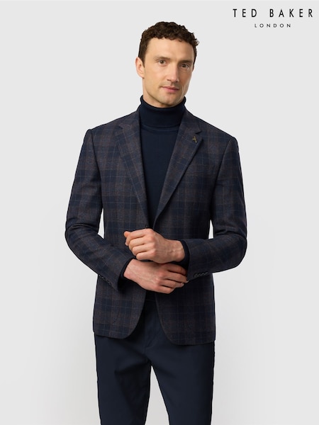 Blue - Regular Ted Baker Tailoring Tailored Fit Wine Check Blazer