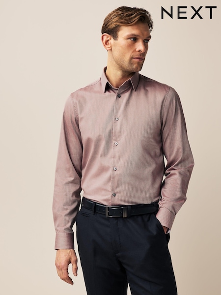 Damson Pink Regular Fit Single Cuff Textured Cotton Shirt (269701) | €4