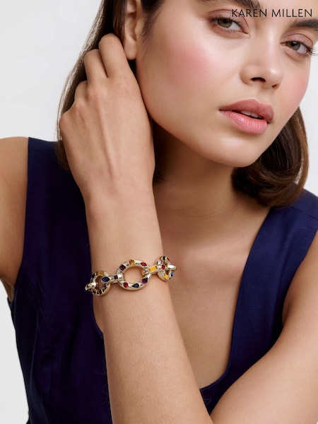 Gold Tone - Karen Millen Crystal Chain Statement Bracelet