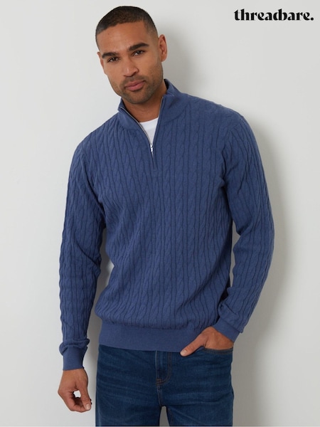 Azul - Regular Threadbare Cable Knit Quarter Zip Jumper